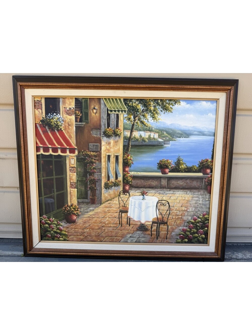 Original Oil Painting Bellagio Italy Café Street Scene Signed Framed Canvas Art